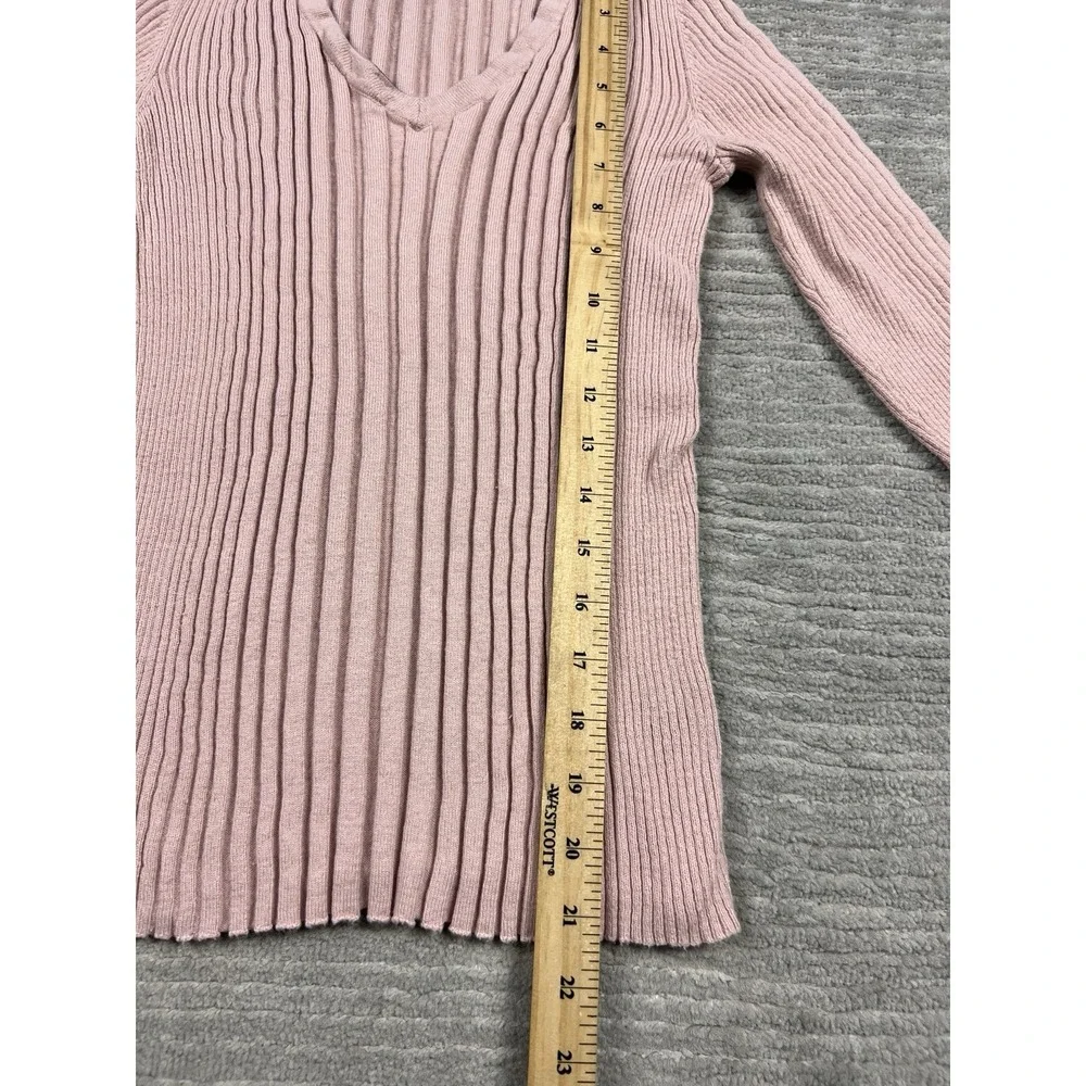 Liz Claiborne Sweater Womens Medium‎ Pink Stretch Longsleeve VNeck Ribbed Career